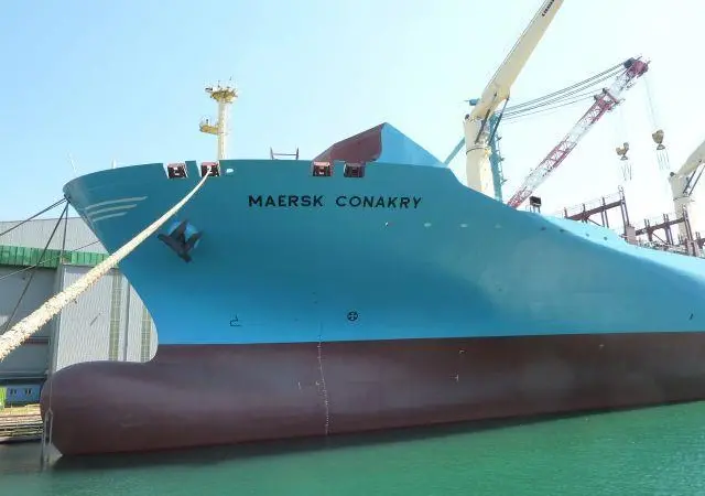 The Maersk Cape Town is one of a series of fuel-efficient geared container ships built to serve East Asia-West Africa routes.