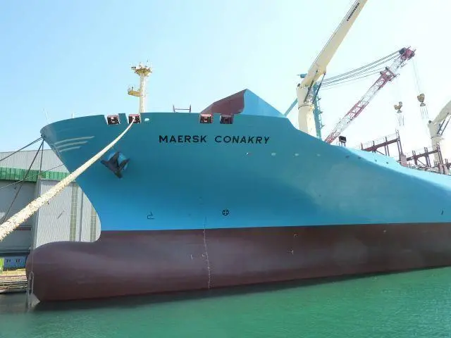The Maersk Cape Town is one of a series of fuel-efficient geared container ships built to serve East Asia-West Africa routes.