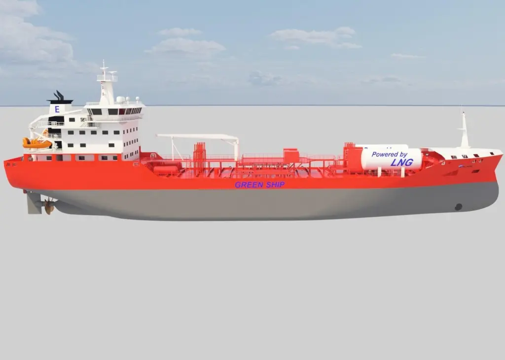 Essberger's new China-built parcel chemtankers will have LNG DF engines with tanks on deck.