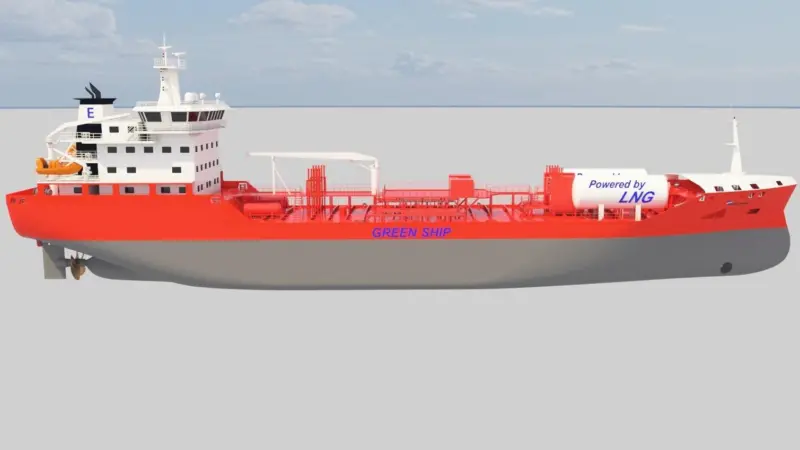 Essberger's new China-built parcel chemtankers will have LNG DF engines with tanks on deck.