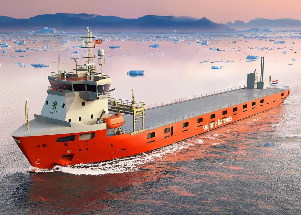 Four short-sea cargo vessels being built for Wijnne & Barends will feature LNG propulsion and storage systems provided by Wärtsilä. Image copyright: Wijnne & Barends.