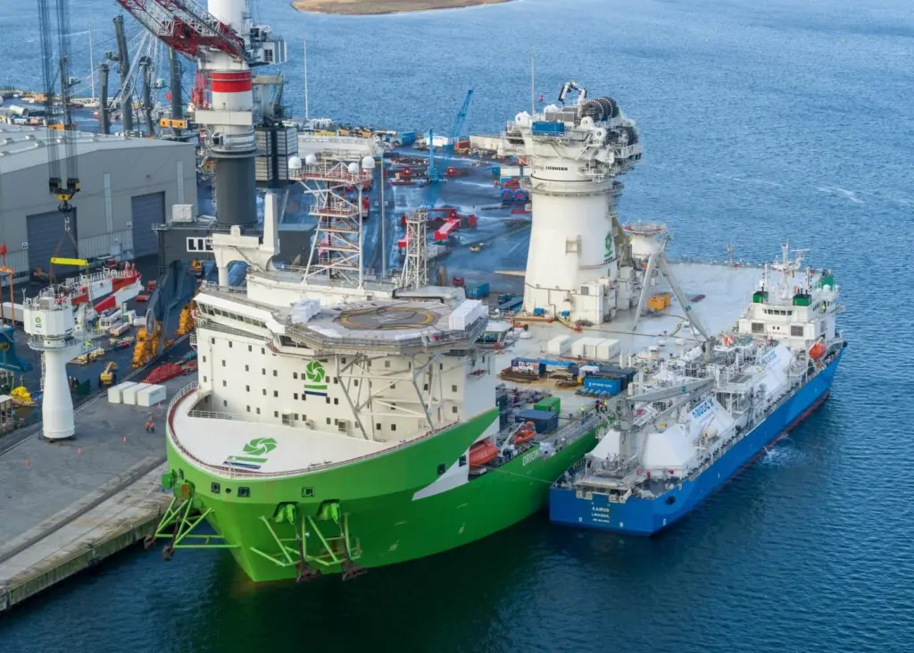 The second ship-to-ship LNG bunkering operation carried out in Germany and the first in the Port of Rostock Credit: Nauticor