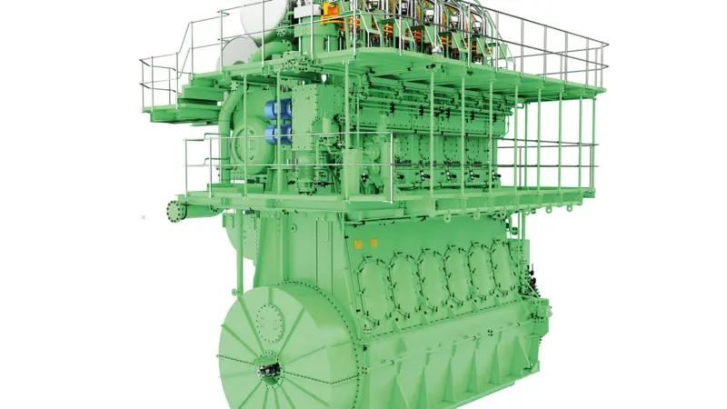 A rendering of a six cylinder 600mm-bore ME-LGIP engine (credit: MAN Energy Solutions).