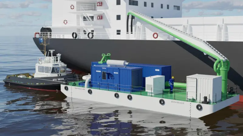 Damen’s barge pre-filters ballast water to remove sediment Credit: Damen Shipyards Group