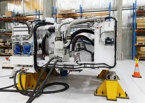 The VG1000SD, which weighs 20 tonnes, at VEEM’s new gyrostabiliser facility Photo: VEEM