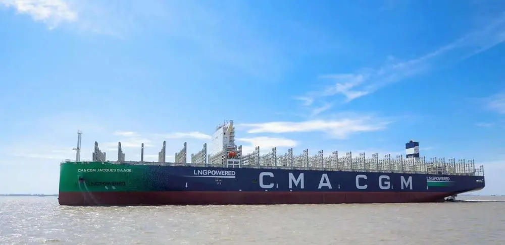 The 23,000-TEU CMA CGM Jacques Saade is expected to begin sea trials shortly. (Picture courtesy of Hudong-Zhonghua Shipbuilding)