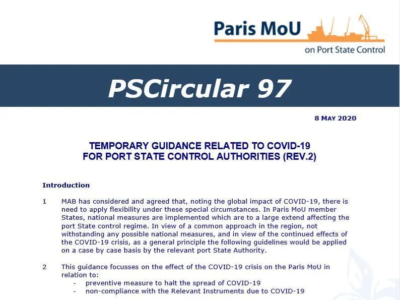 The Paris MoU has amended its COVID-19 guidance, recognising that a limitation of three months in the guidance may be too short to address the challenges currently being faced.