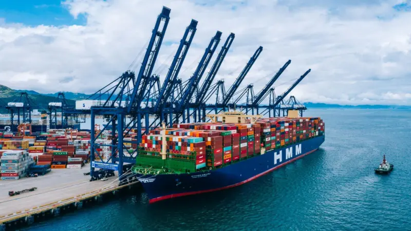 The 23,964 TEU HMM Algeciras is the world's largest containership (picture courtesy YICT)