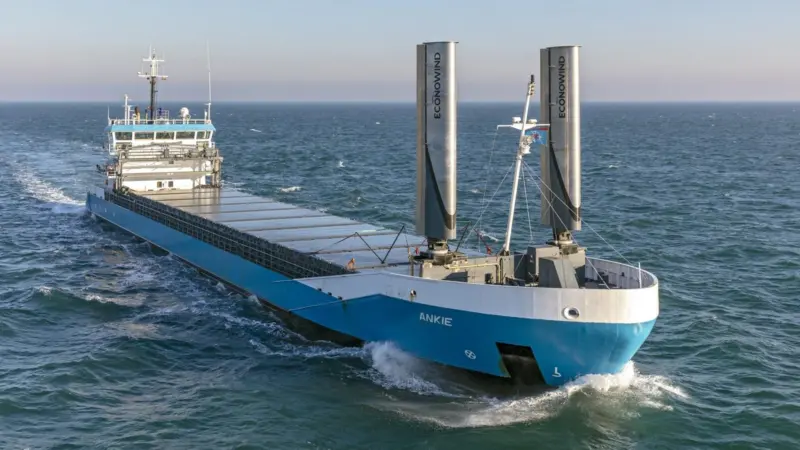 The Ventifoils on ‘MV Ankie’ will be extended to 16m, two potentially yielding more than four 10m containerised versions. Photo: eConowind