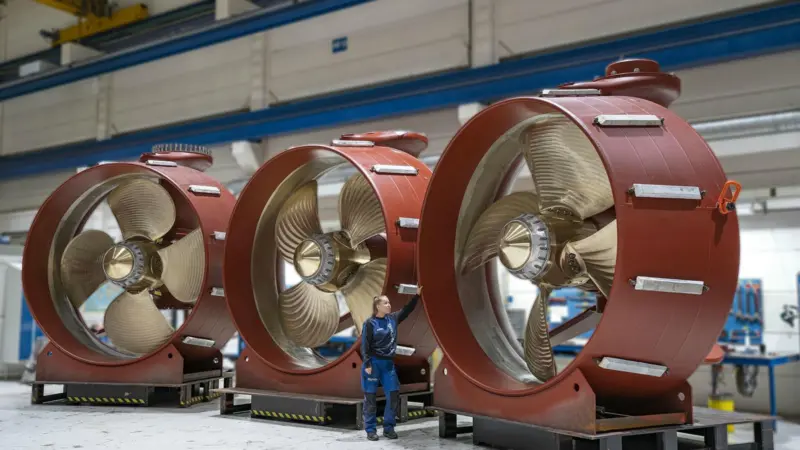 Brunvoll's thruster portfolio include the thruster nozzle AUP115 (pictured). (Image courtesy of Brunvoll)