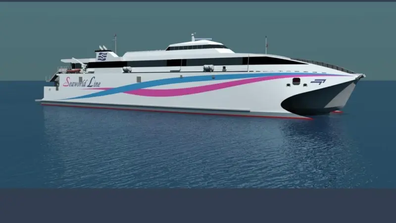 Incat’s new ‘Hull 097’ will be powered by four Kongsberg Kamera S90-4 waterjets Photo: Kongsberg