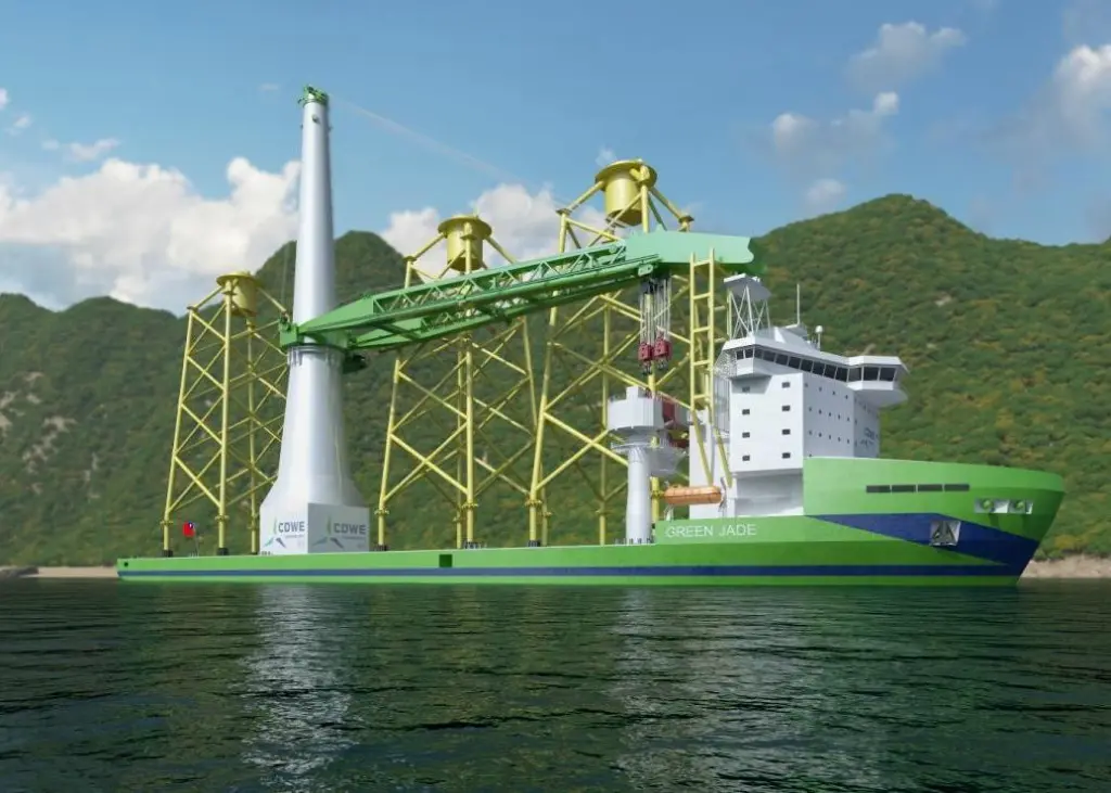 The new CDWE wind farm main installation vessel is due to begin operations in the Taiwan Straits in 2023. (Image: Wärtsilä)