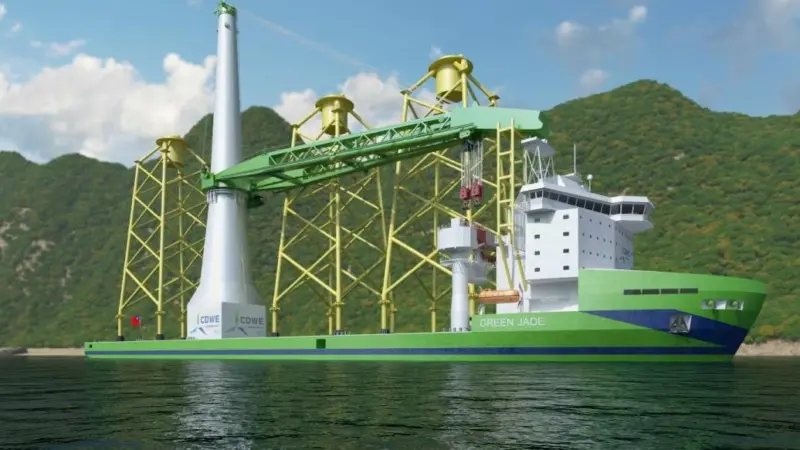 The new CDWE wind farm main installation vessel is due to begin operations in the Taiwan Straits in 2023. (Image: Wärtsilä)