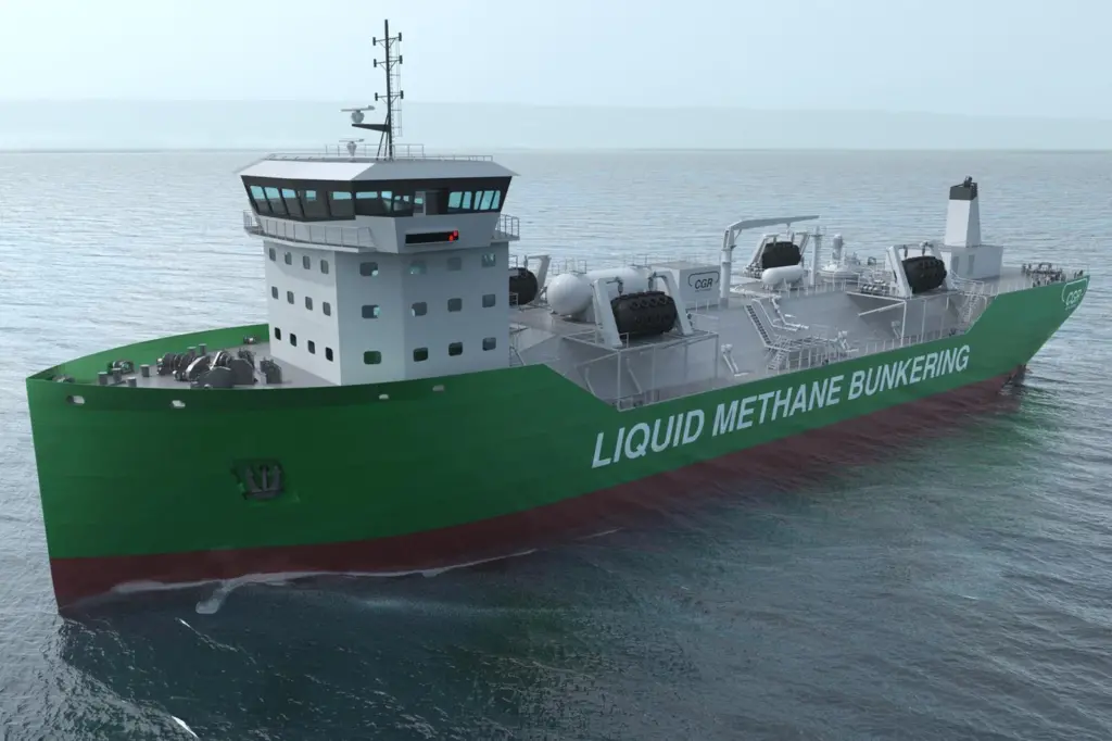 Norway-based CGR Arctic Marine's innovative Liquid Methane Bunkering Vessel design combines pure gas generators, an energy management system featuring a 1.5MWh battery pack and shore-power connections.