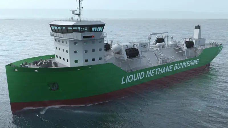 Norway-based CGR Arctic Marine's innovative Liquid Methane Bunkering Vessel design combines pure gas generators, an energy management system featuring a 1.5MWh battery pack and shore-power connections.