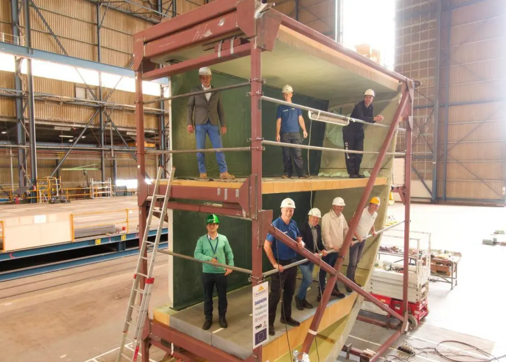 The pioneering project has involved the collaboration of DSNS and Damen Shipyards Gorinchem (DSGo), composite specialists Airborne UK and InfraCore, Evonik, and Bureau Veritas and Sweden's R&D institute RISE. (Image: Damen)
