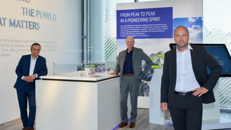 Dr Peter Riegger (right) heads Rolls-Royce Power System's new Power Lab innovation unit, with Dr Daniel Chatterjee and Dr Arne Schneemann. (credit: Rolls-Royce Power Systems)