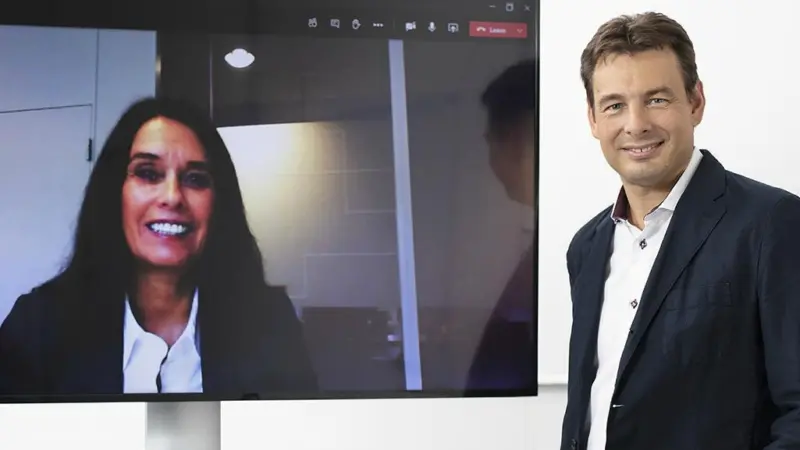 Helge Skryseth, President of Kongsberg Digital and Cristian Corotto, Vice President Digital Customer Solutions, ABB Turbocharging, at the virtual signing of the new partnership