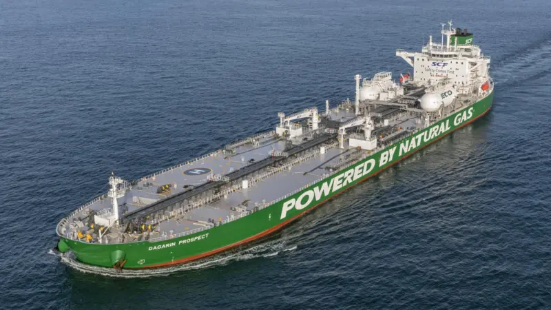 LNG-fuelling, such as on the 113,170dwt crude oil tanker Gagarin Prospect, will be essential to meet EEDI Phase 3 (Image: Sovcomflot)