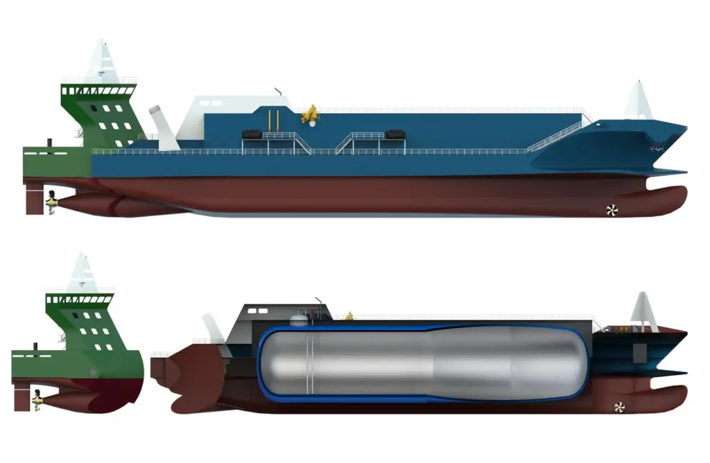The design for NaviForm's Detachable Stern Vessel (DSV) eliminates the 12% fuel penalty incurred by traditional ATBs (credit: NaviForm)