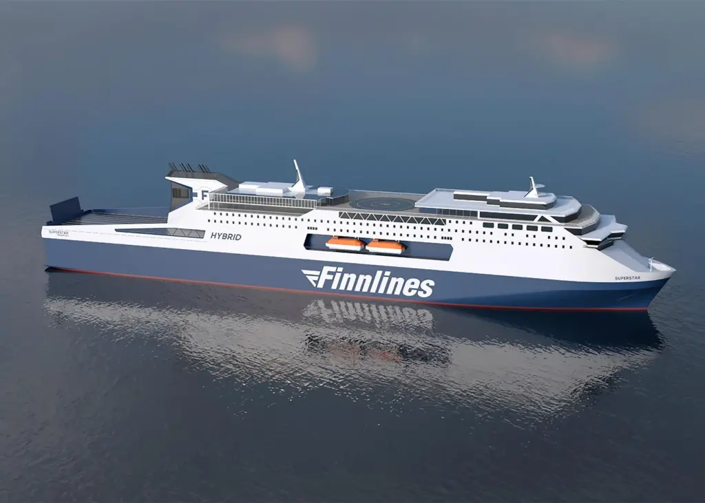 The new ‘Superstar’ Finnlines ferries will feature Wärtsilä engines and hybrid systems. (copyright: Finnlines Plc)