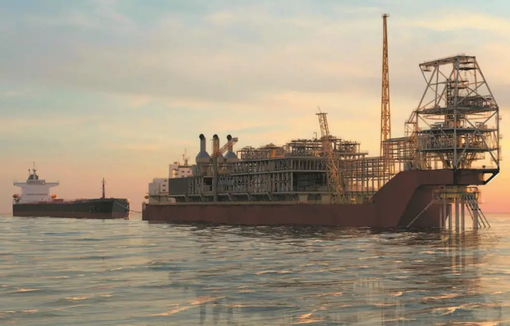 Rendering of the FPSO (floating production storage and offloading) unit for the Sangomar gas field development. (Image courtesy of MODEC)