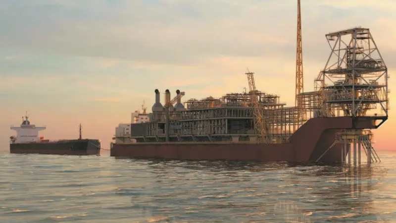 Rendering of the FPSO (floating production storage and offloading) unit for the Sangomar gas field development. (Image courtesy of MODEC)