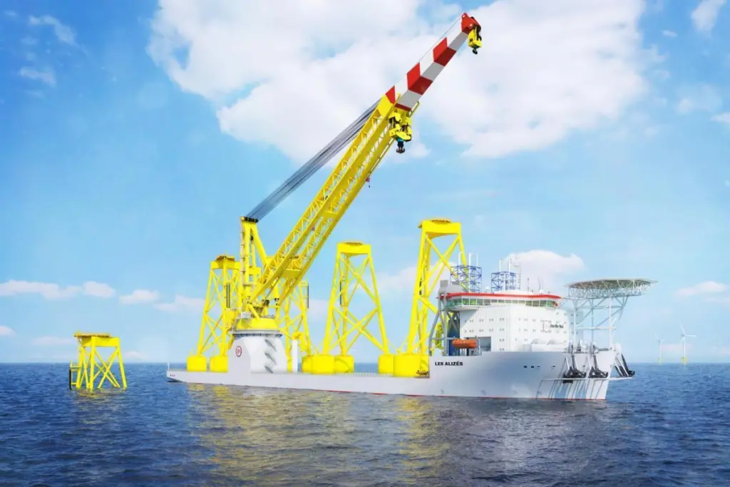 The 5,000t crane is the dominant feature of the Jan De Nul newbuild at Haimen, China. (credit: Jan De Nul).