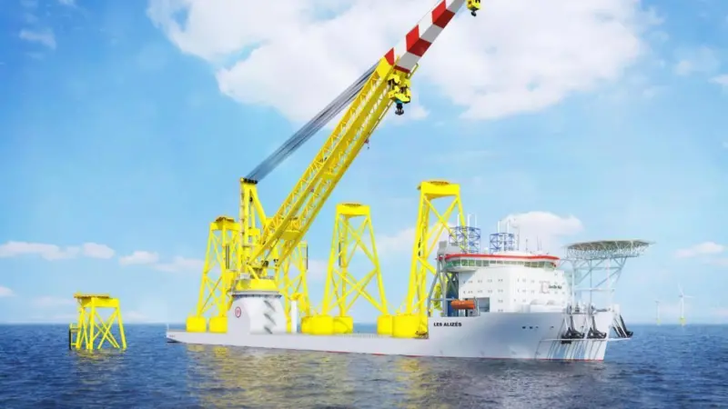 The 5,000t crane is the dominant feature of the Jan De Nul newbuild at Haimen, China. (credit: Jan De Nul).