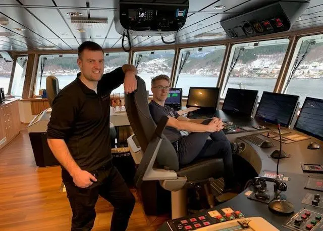 Chief officer, Alexander Mathisen, (l) and skipper, Sindre Waagø Photo: Børge Lorentzen, NFT.