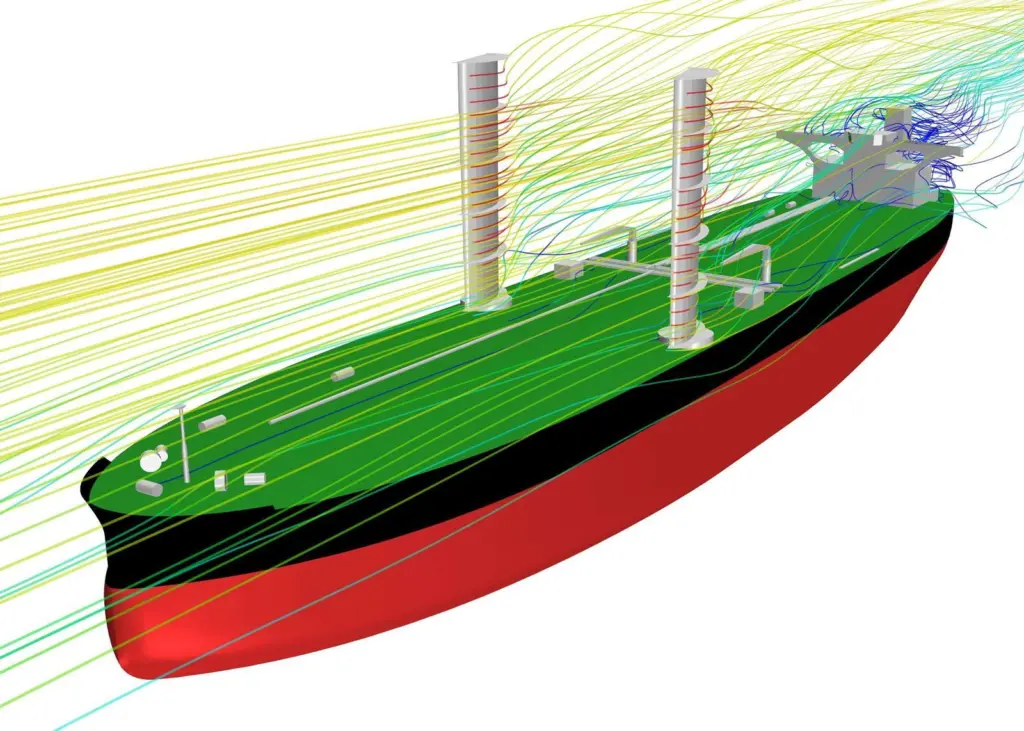 Rendering of the VLCC with the wings sails in place (Image copyright KSOE)