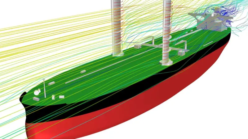 Rendering of the VLCC with the wings sails in place (Image copyright KSOE)