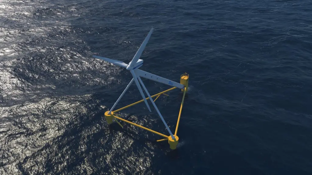 An artist’s impression of X1 Wind’s innovative floating turbine and PivotBuoy support (image: X1 Wind)