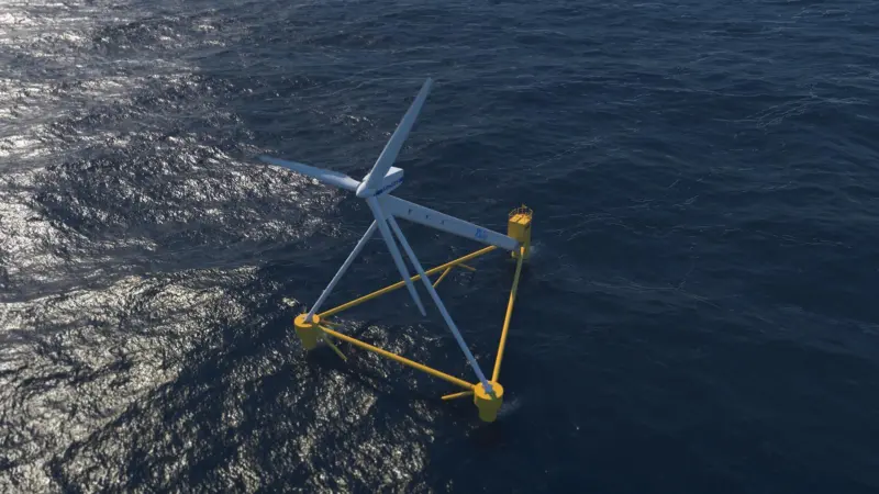 An artist’s impression of X1 Wind’s innovative floating turbine and PivotBuoy support (image: X1 Wind)