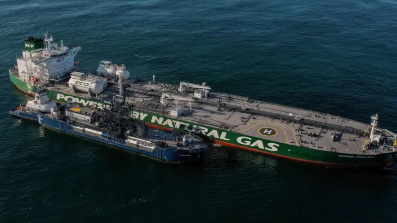 The ‘Gagarin Prospect’ is the first Aframax tanker in the USA to receive LNG via ship-to-ship bunkering Photo: Sovcomflot