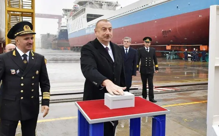 President Ilham Aliyev of Azerbaijan at the launch of the Azerbaijan at Baku Shipyard in December 2019 (credit: Baku Shipyard)