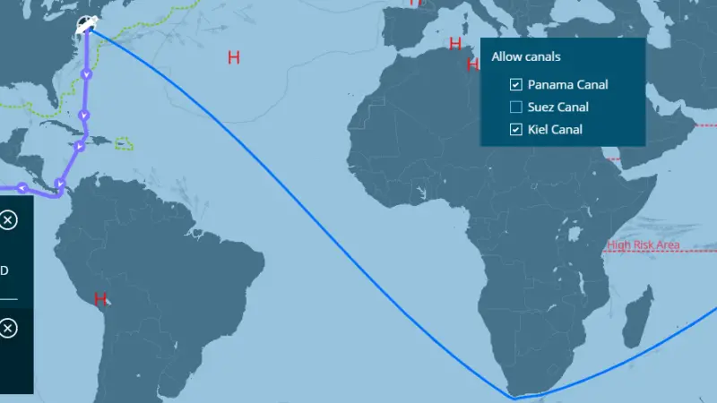 A NAPA study identified more efficient routes from New York to Singapore during the recent Suez Canal disruption. (credit: NAPA)