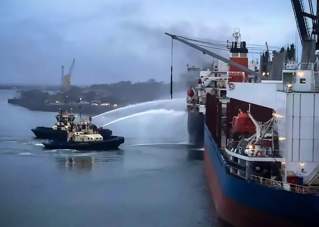 Svitzer tugs helped with the firefighting effort for the Iron Chieftain (credit: Svitzer)