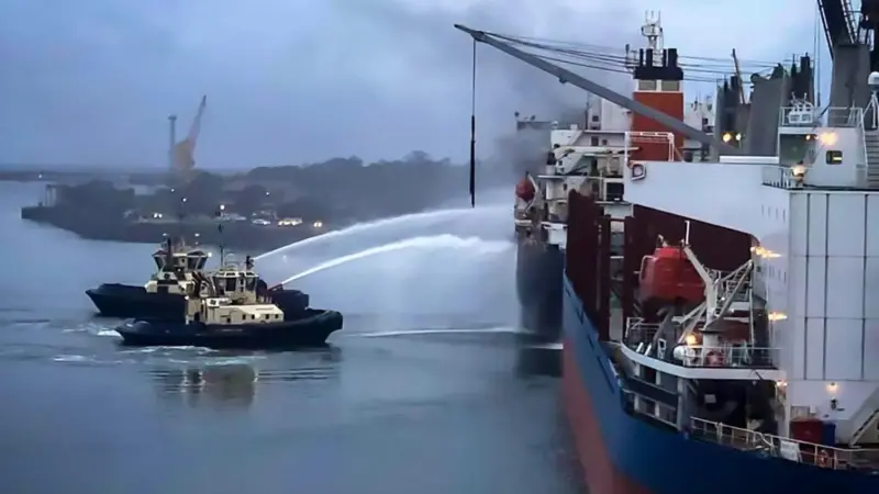 Svitzer tugs helped with the firefighting effort for the Iron Chieftain (credit: Svitzer)