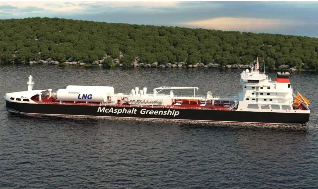 A dual-fuel bitumen/oil product tanker to be built by Wuhu. (image credit: FKAB).