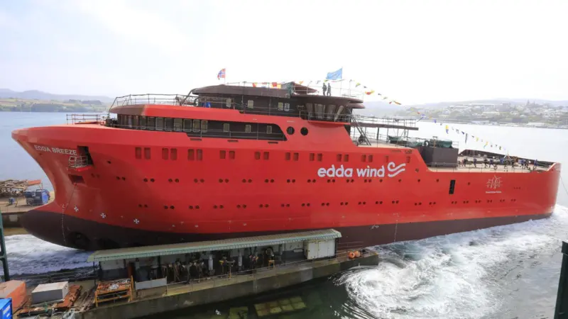 Astilleros Gondan launched the first of two 'hydrogen-ready' CSOVs on 26 May (credit: Astilleros Gondan)
