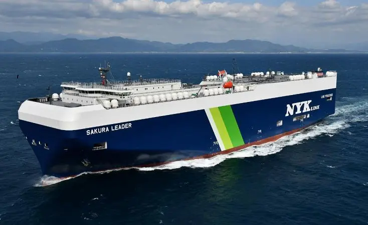 NYK took delivery of its first LNG-fuelled PCTC, Sakura Leader from Shin Kurushima Dockyard in October 2020.