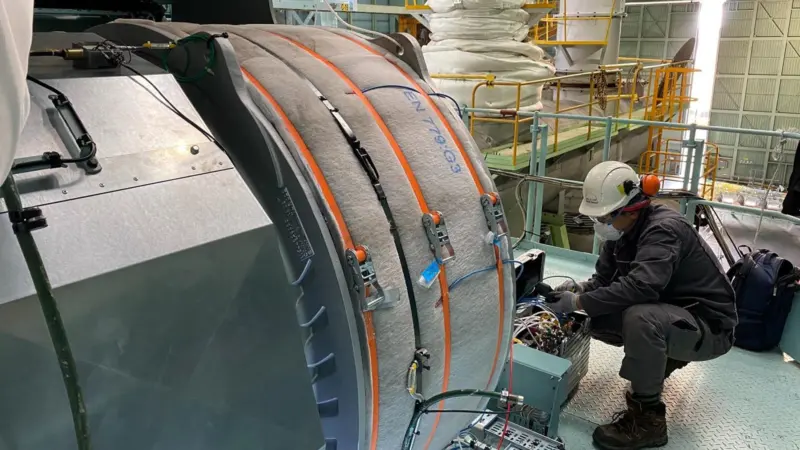 The PBST TCT60 type turbocharger pictured during the shop test at HSD Engine in Korea. (credit: PBST)