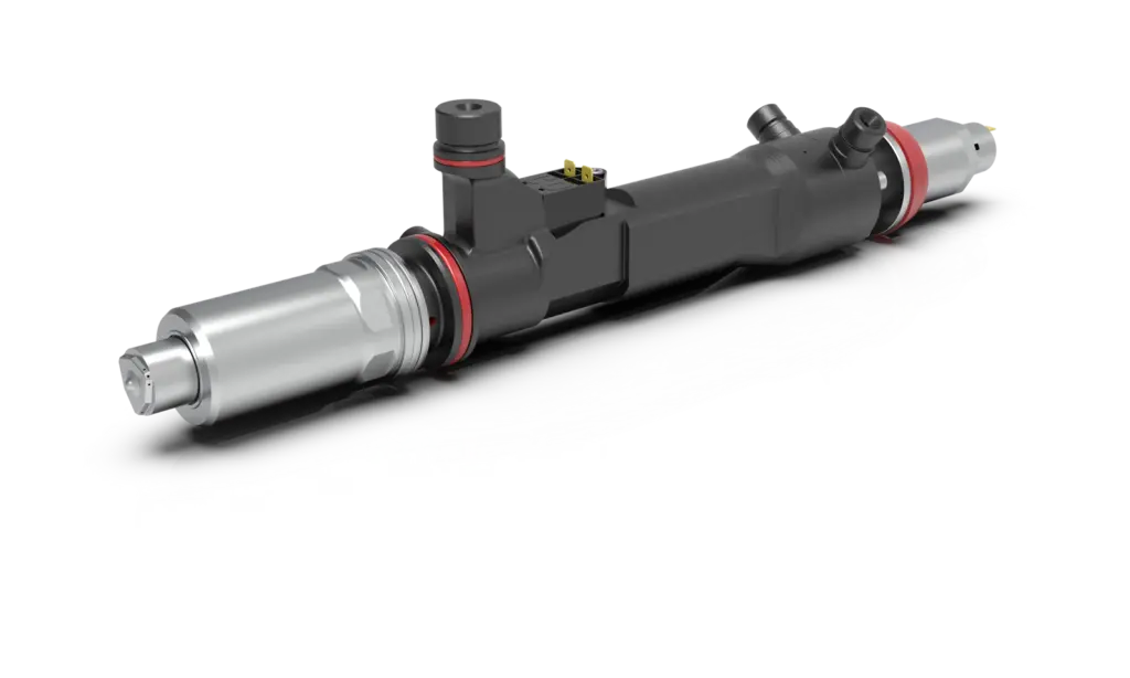 Woodward L’Orange's high-pressure dual-fuel injector family enables the injection of both diesel fuel at up to 2,200 bar and a second/PtX fuel at 600 bar directly into the cylinder.