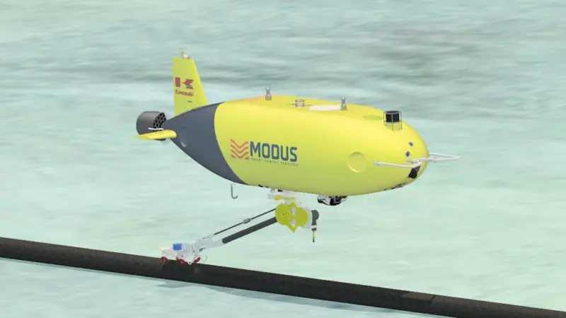 Kawasaki Heavy Industries’ (KHI) SPICE AUV will use tracking, communiciations and navigation technology from Sonardyne on its long-endurance missions. (Image courtesy of KHI)
