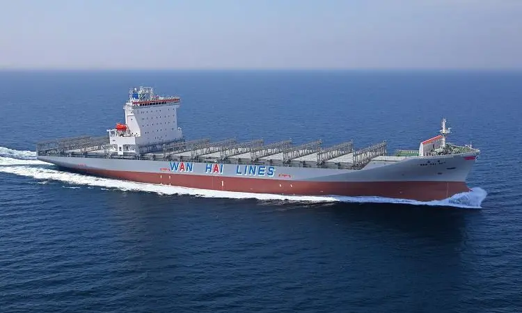 One of the previous series of 3,055TEU boxships from Nihon Shipyard/JMU, the March 2021-delivered Wan Hai 327 (credit: Wan Hai Lines).
