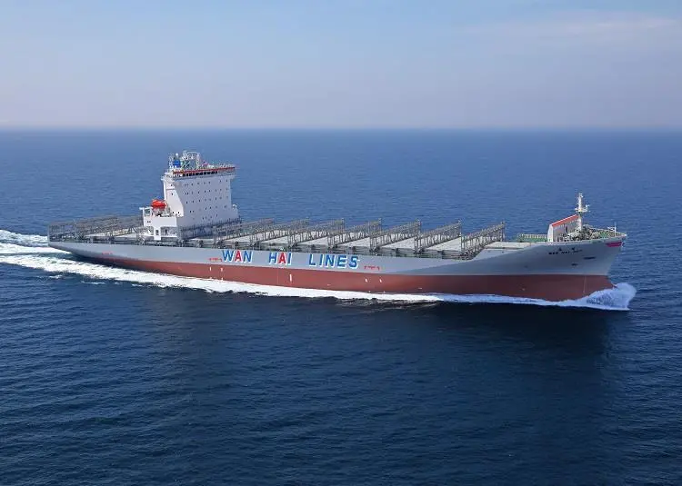 One of the previous series of 3,055TEU boxships from Nihon Shipyard/JMU, the March 2021-delivered Wan Hai 327 (credit: Wan Hai Lines).