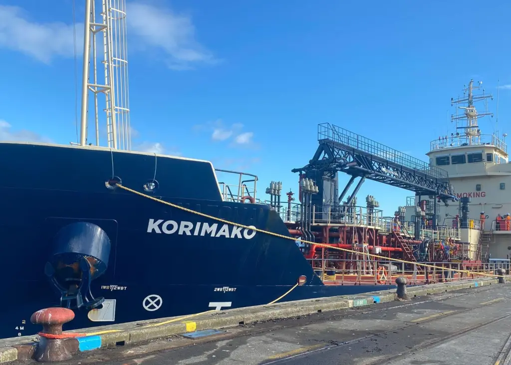 The Korimako began deliveries of IMO-compliant low-sulphur fuel at Port of Tauranga in May. (credit: ExxonMobil)