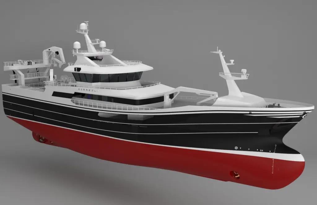 Gifico’s new fishing vessel, Ginneton, will operate with a Wärtsilä 32 main engine and other Wärtsilä solutions. (Copyright: Karstensens Shipyard)