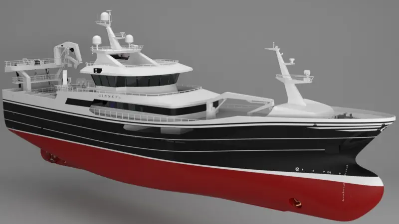 Gifico’s new fishing vessel, Ginneton, will operate with a Wärtsilä 32 main engine and other Wärtsilä solutions. (Copyright: Karstensens Shipyard)